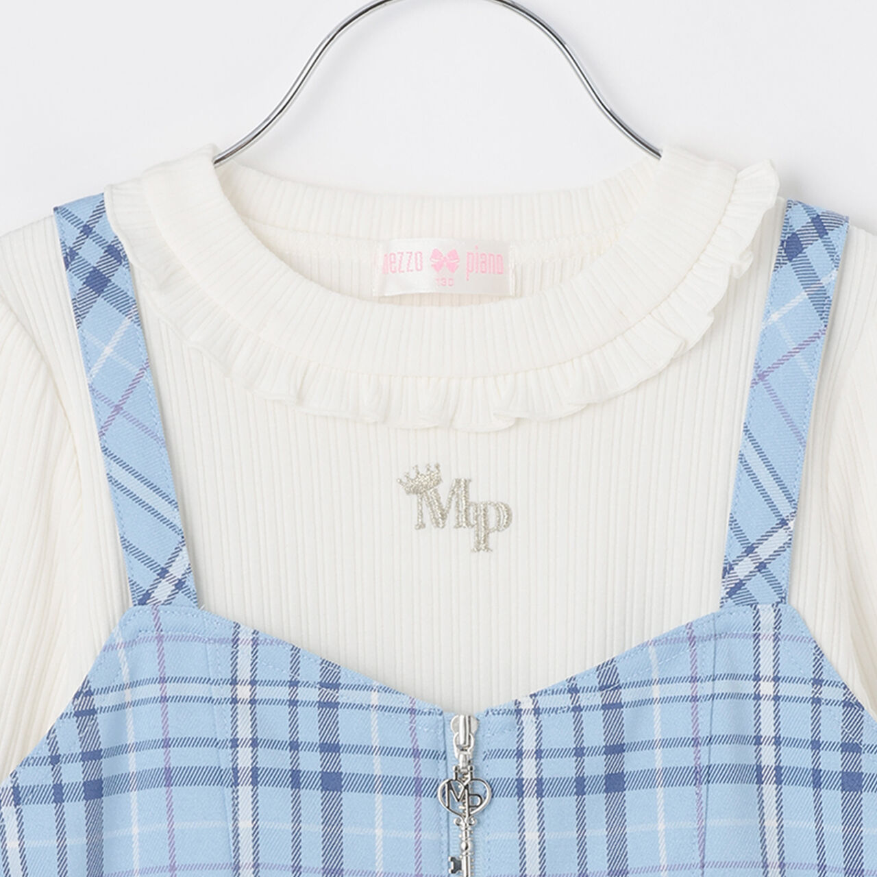 Logo Embroidered Camisole Dress & Long-Sleeve T-Shirt Set,Blue, large image number 7