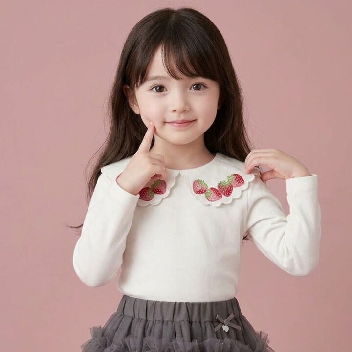 Strawberry Embroidery Scallop Collar Top,Navy, medium image number 6