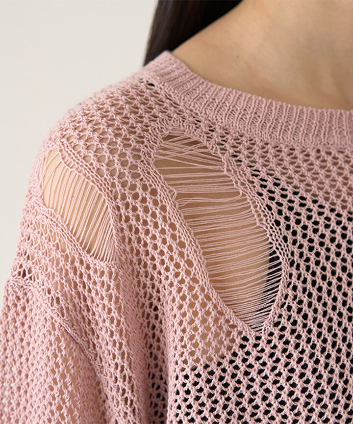 Damaged Mesh Knitwear,Ivory, medium image number 9