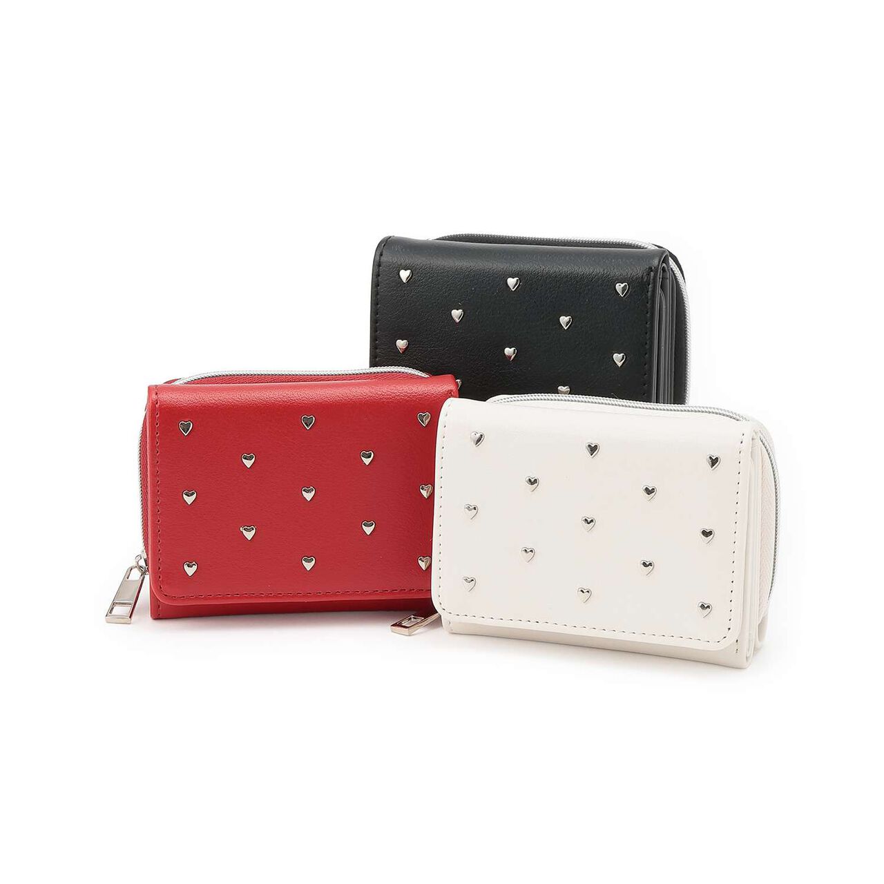 Heart Studs Tri-Fold Wallet,Red, large image number 5