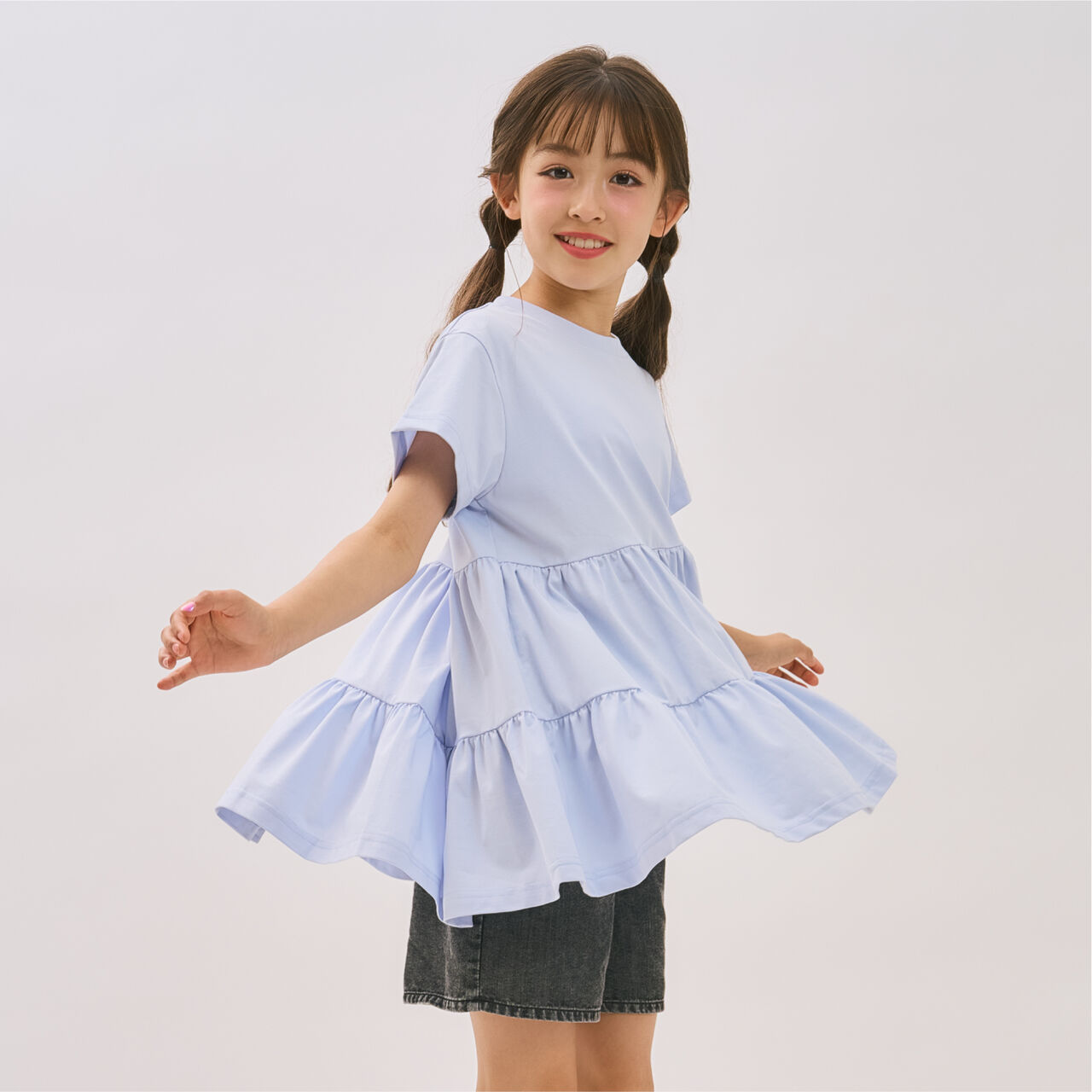 [DailyMe] Short-Sleeve Tiered Tunic with Heat Shielding, Quick-Dry & Antibacterial,Sax blue, large image number 3