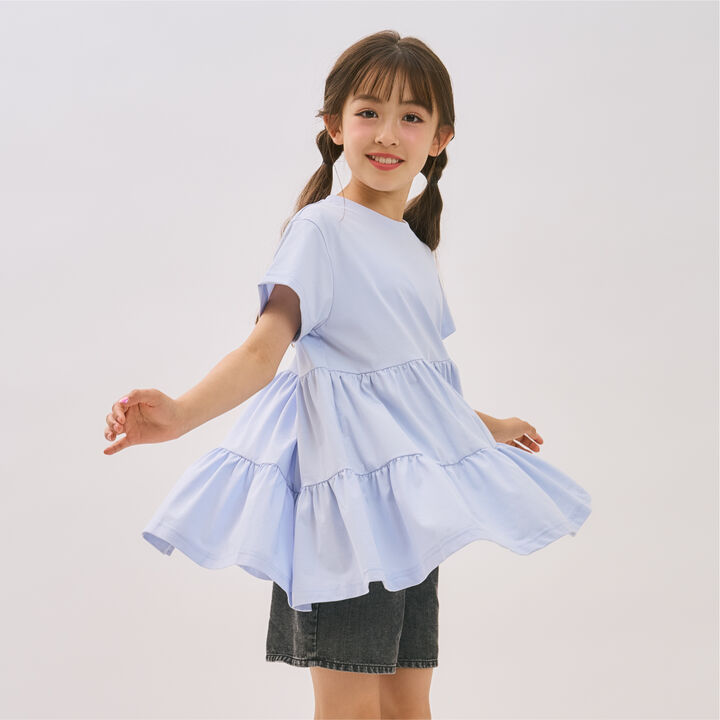 [DailyMe] Short-Sleeve Tiered Tunic with Heat Shielding, Quick-Dry & Antibacterial,Sax blue, medium image number 3