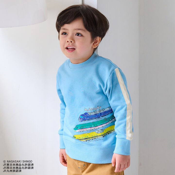 Side-Stripe Sleeve Sweatshirt with Train Design,, medium