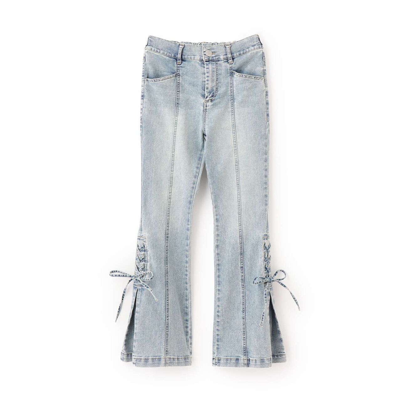 Lace-Up Flare Denim Pants,Gray, large image number 10