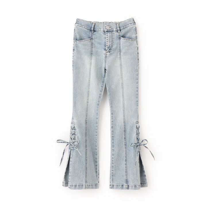 Lace-Up Flare Denim Pants,Gray, medium image number 10