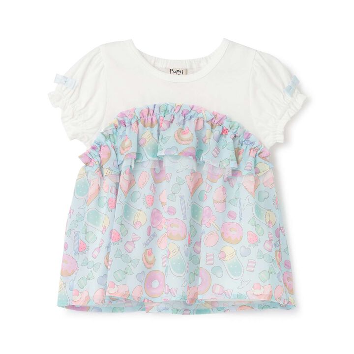 Sweets Motif Color-Block Top,Sax blue, medium image number 12