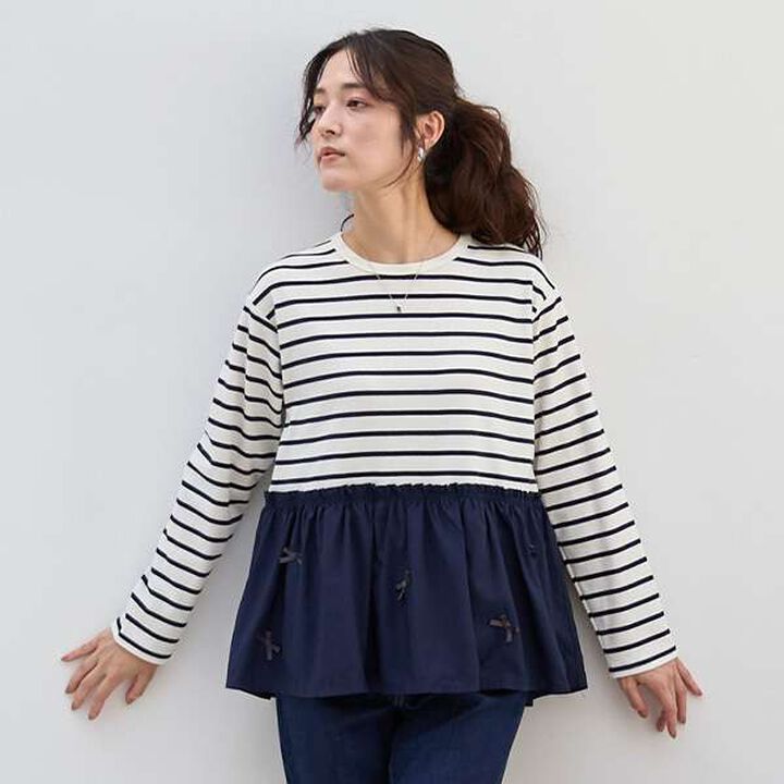 [Link] Ribbon Peplum Long T-Shirt,Ivory, medium image number 1