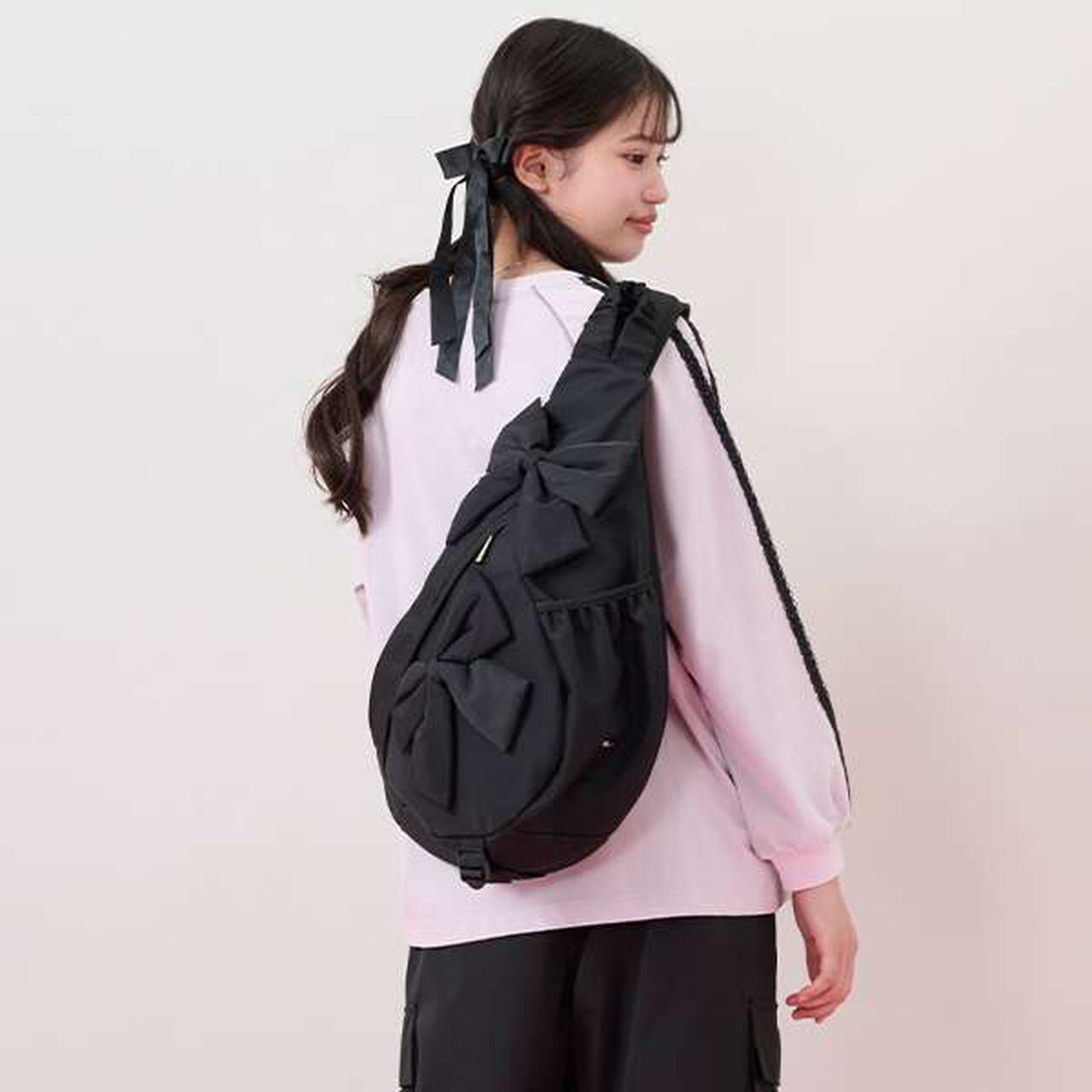 [Water-Repellent] Ribbon One-Shoulder Sling Bag,Black, large image number 14