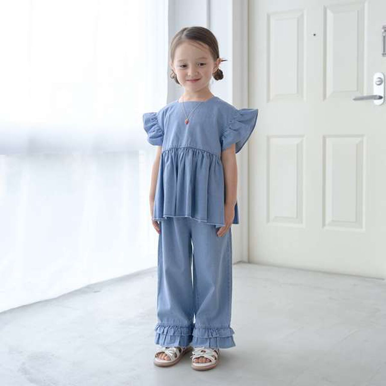 Peplum Blouse & Hem Frill Pants Outfit Set,Mocha tea, large image number 22