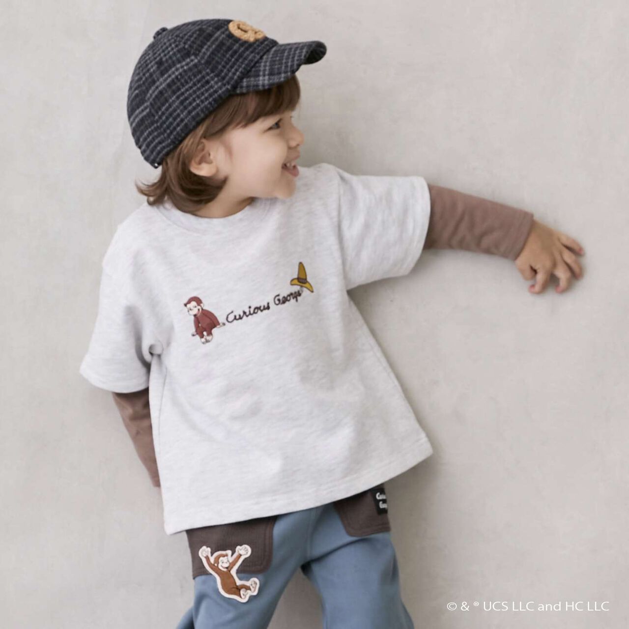 Curious George Layered Long-Sleeve Sweatshirt,Charcoal gray, large image number 3