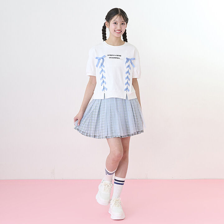 Checkered Box Pleated Skirt-Pants & Tulle Skirt Set,Black, medium image number 28