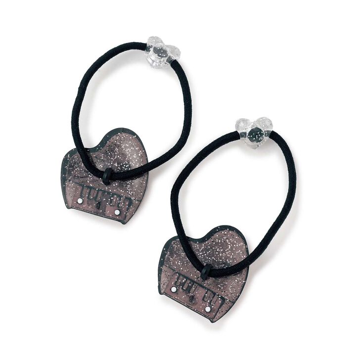 Piano Motif Hair Ponytail Holder 2-Pack [Made in Japan],Black, medium image number 1