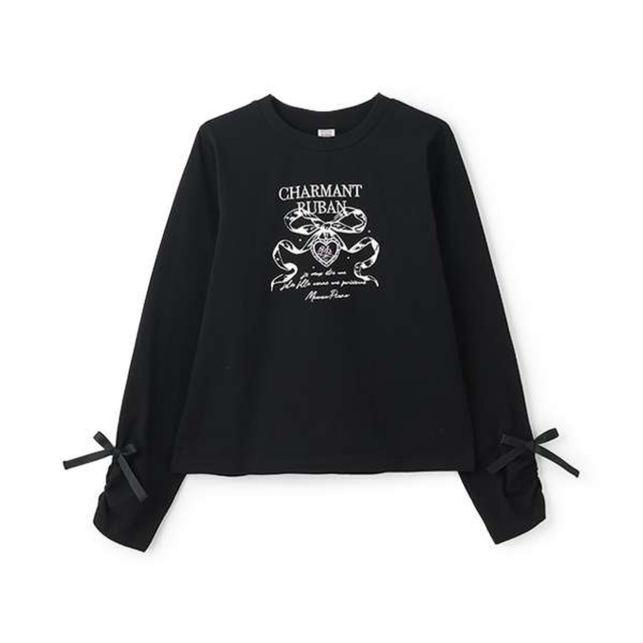 Drawstring Sleeve Ribbon Long-Sleeve T-Shirt,Off white, large image number 14