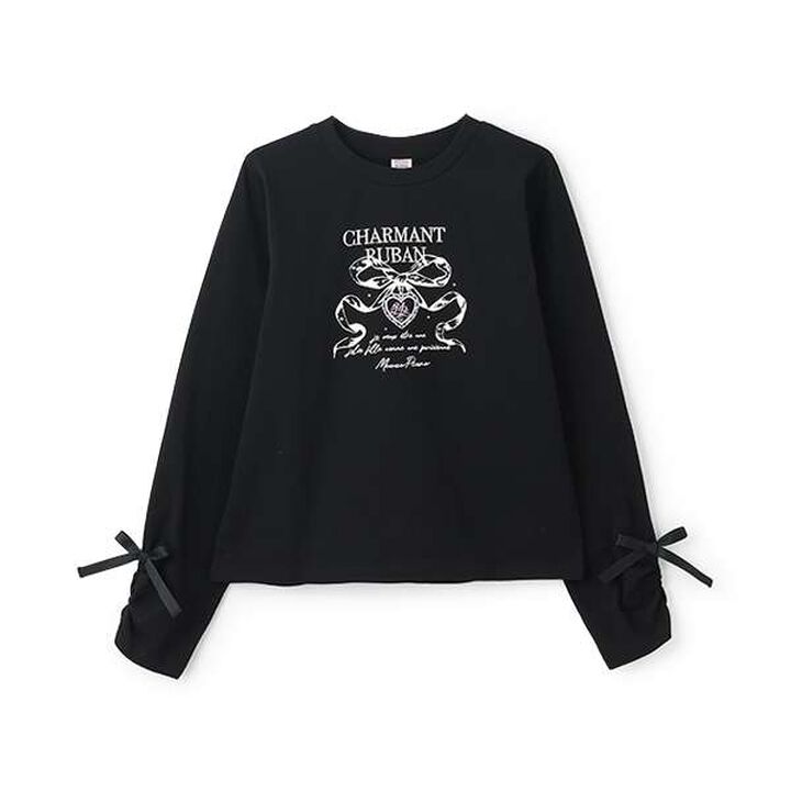 Drawstring Sleeve Ribbon Long-Sleeve T-Shirt,Off white, medium image number 14