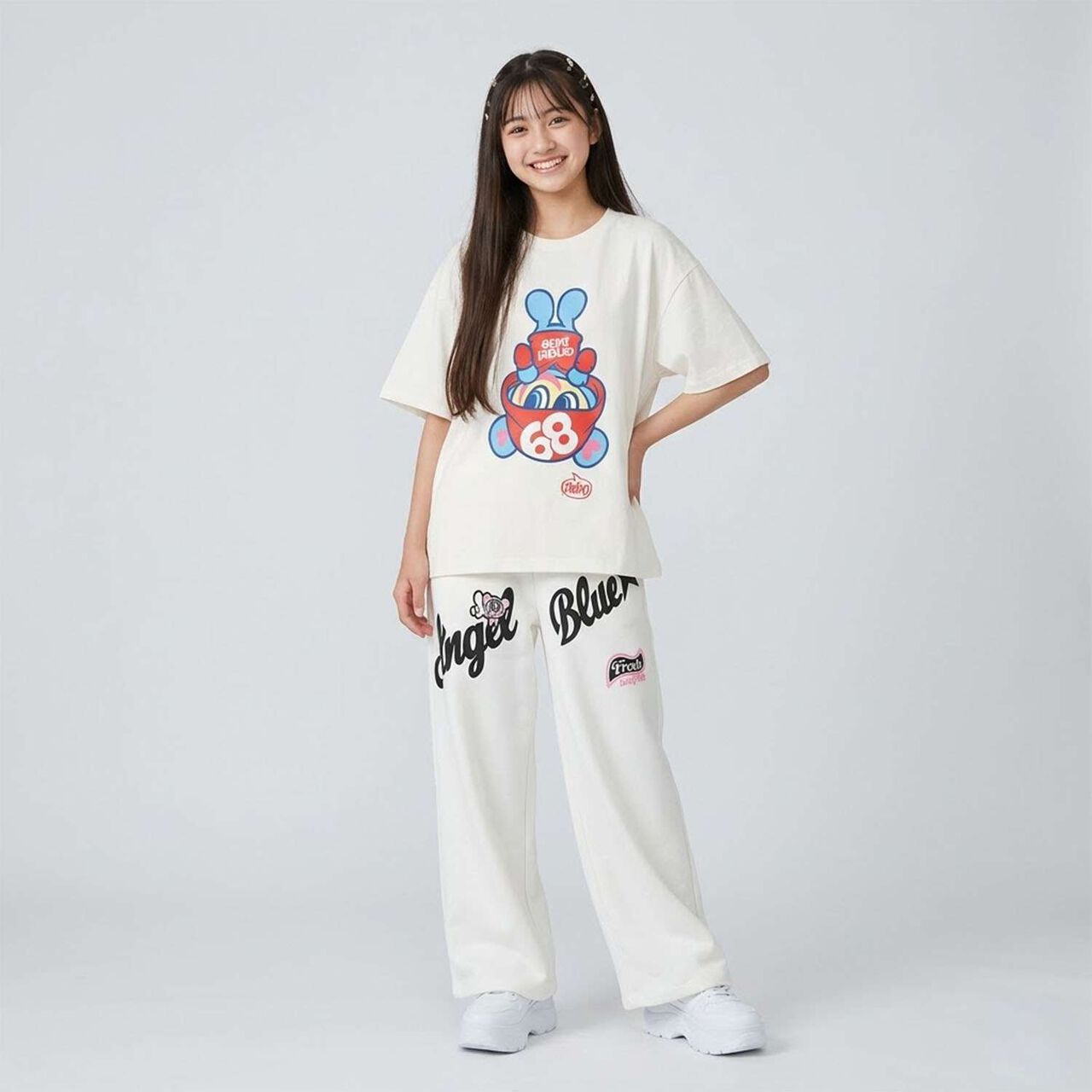 Angel Blue Upside Down Mr. Nakamura T-Shirt,Off white, large image number 13