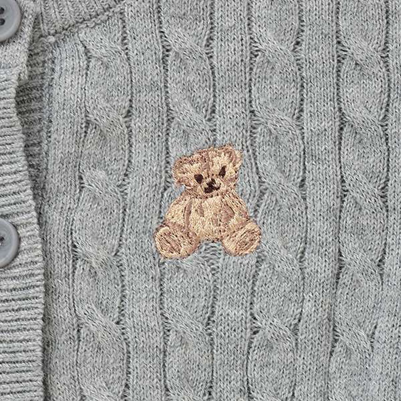 Bear Embroidery Cardigan,Light gray, large image number 5