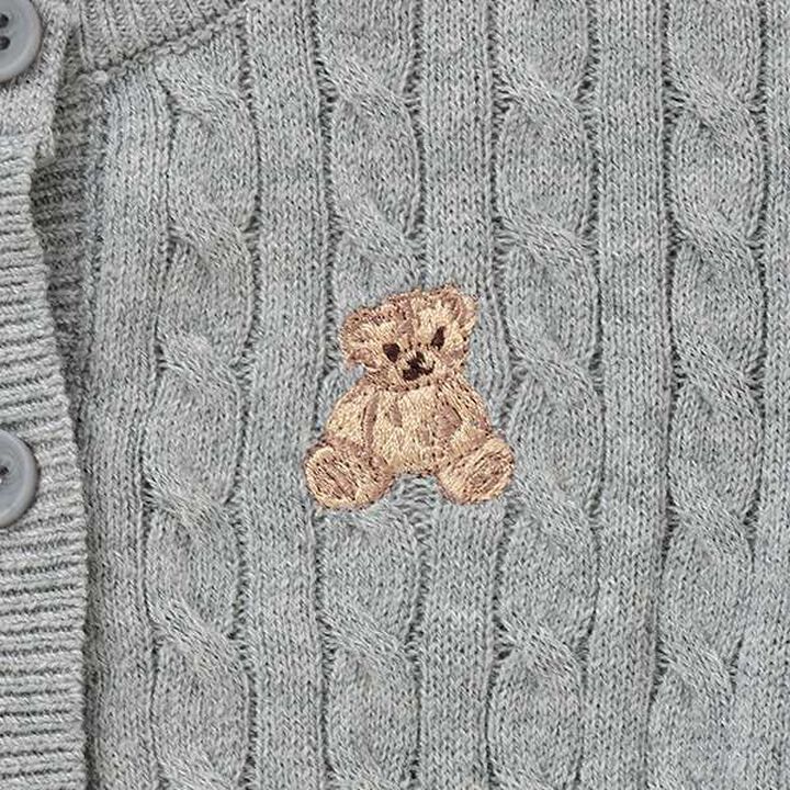 Bear Embroidery Cardigan,Light gray, medium image number 5