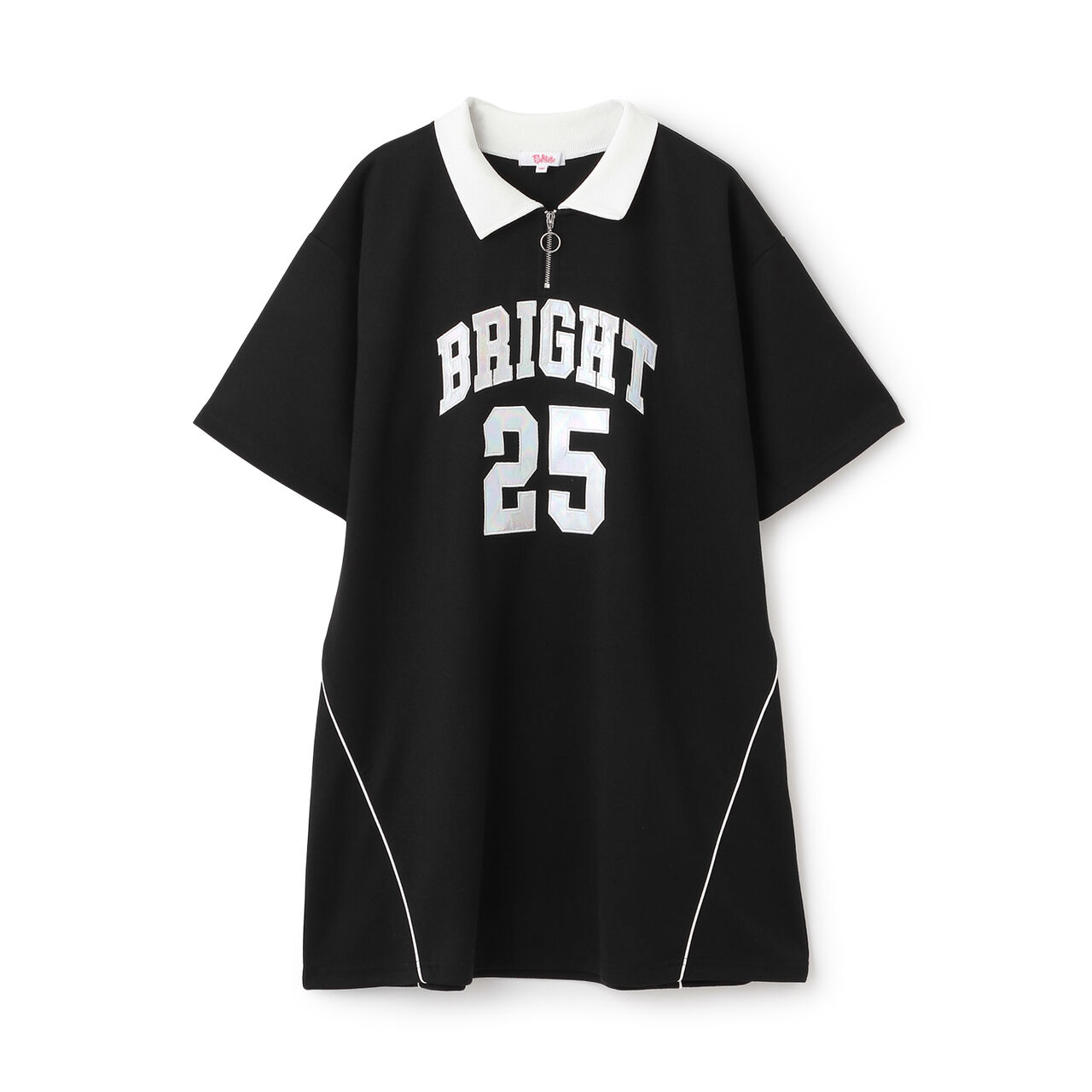 Numbered Half-Zip Ponte One-Piece Dress,Black, large image number 8