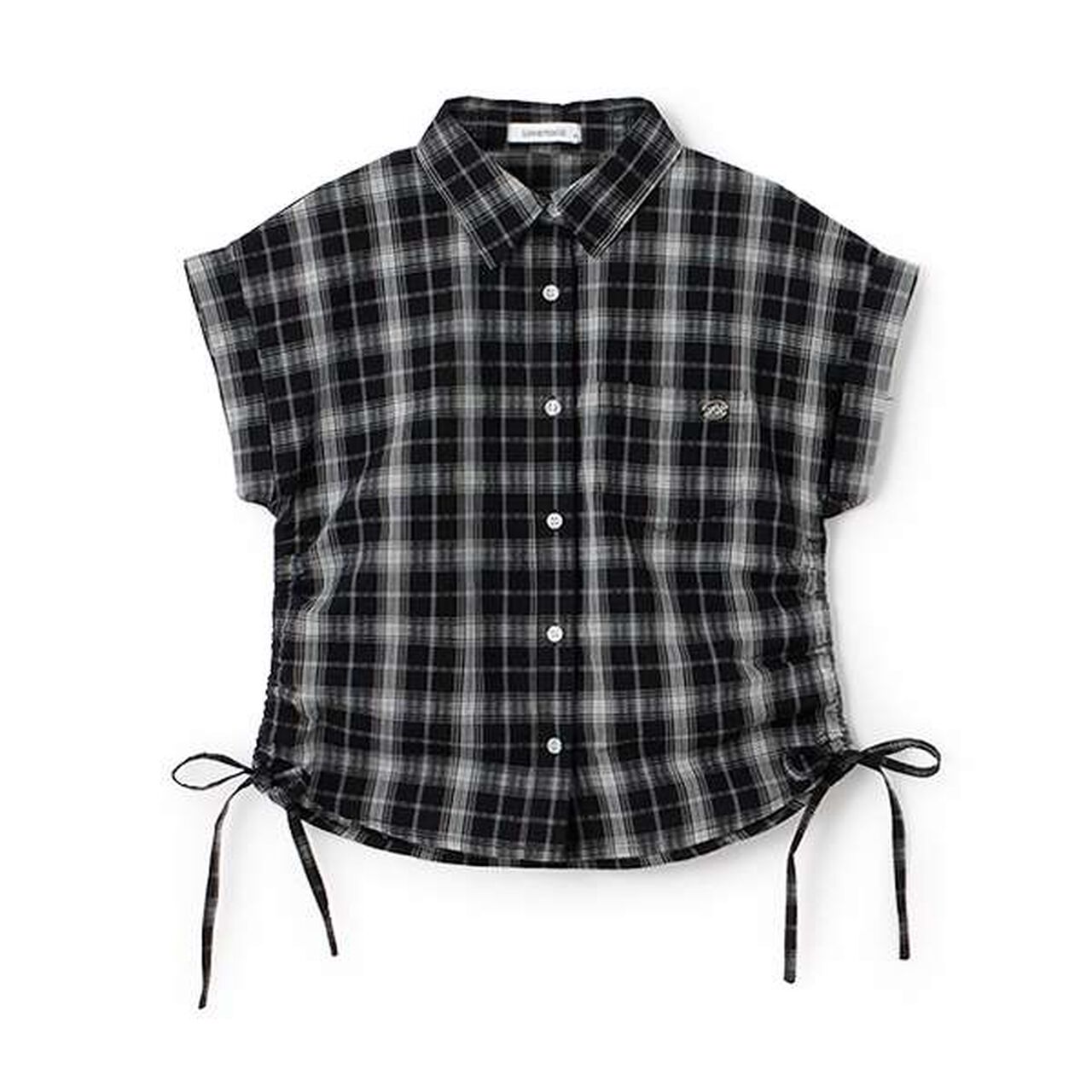 [100% Cotton] Checkered Sleeveless Drawstring Shirt,Black, large image number 10