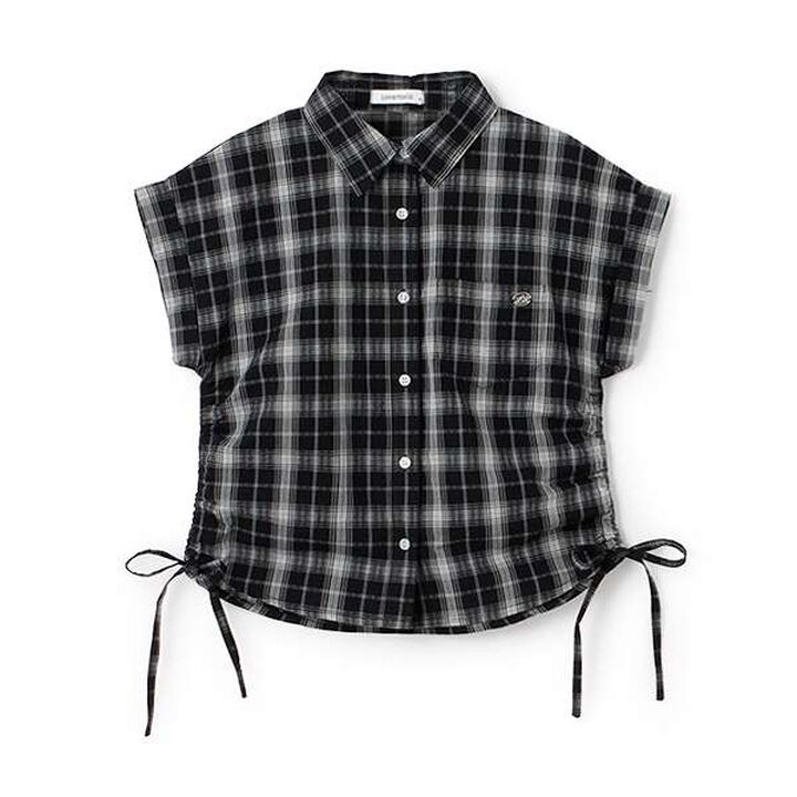 [100% Cotton] Checkered Sleeveless Drawstring Shirt,Black, medium image number 10