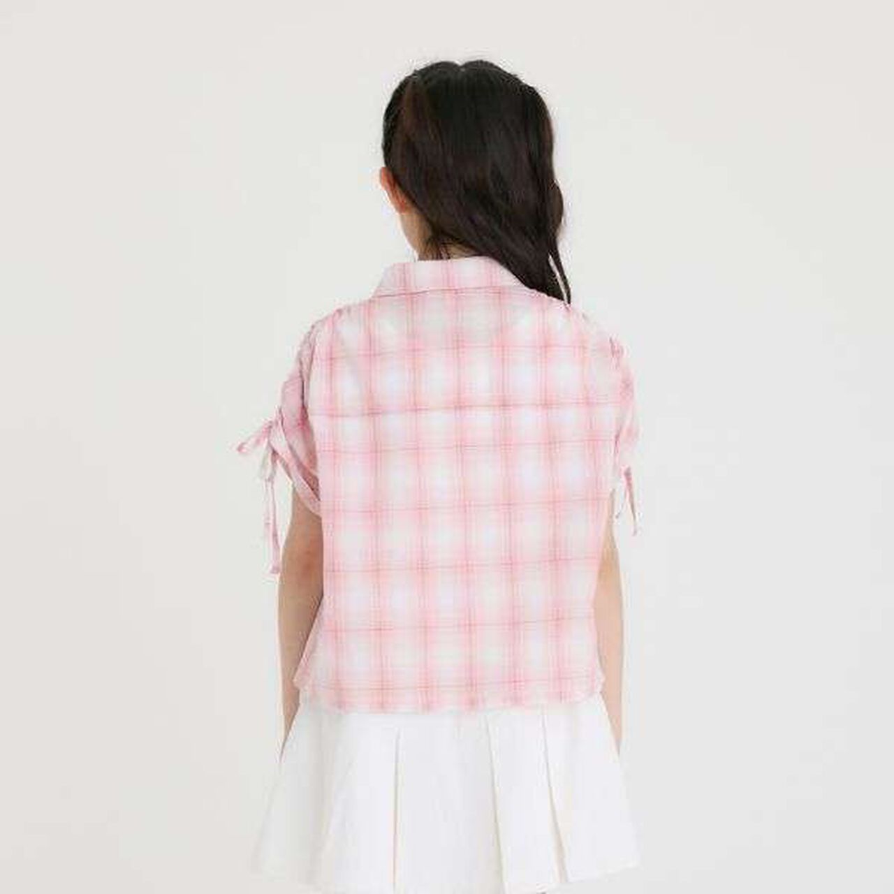 [3WAY] Checkered Shirt with Sleeve Drawstring + Tank Top Set,Black, large image number 24