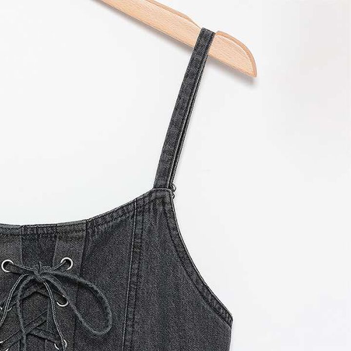 Lace-Up Denim Jumper Dress,Blue, medium image number 4