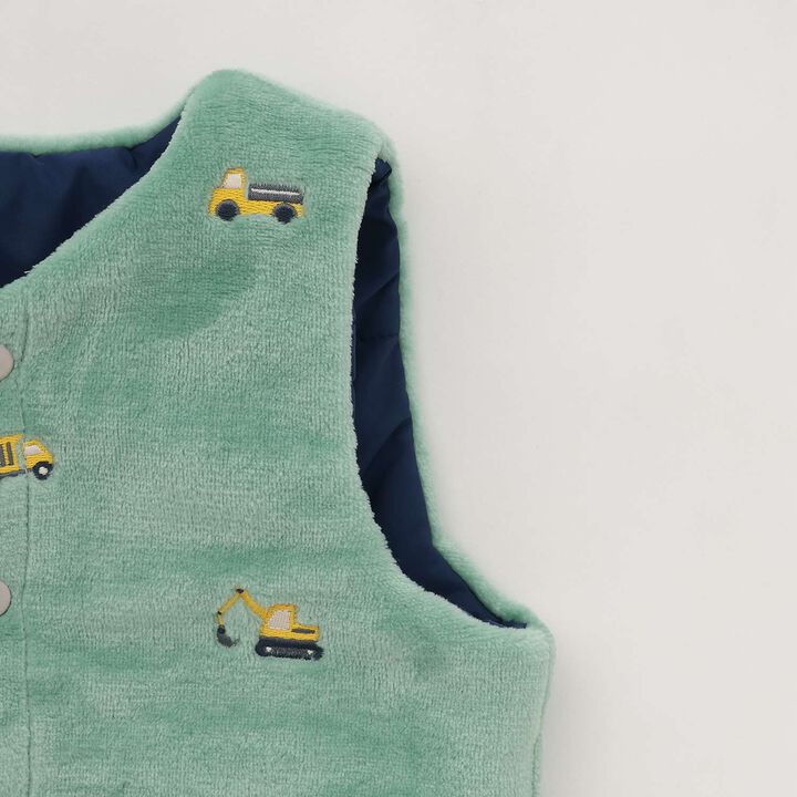 [Reversible] Taffeta &times; Boa Vest,Navy, medium image number 10
