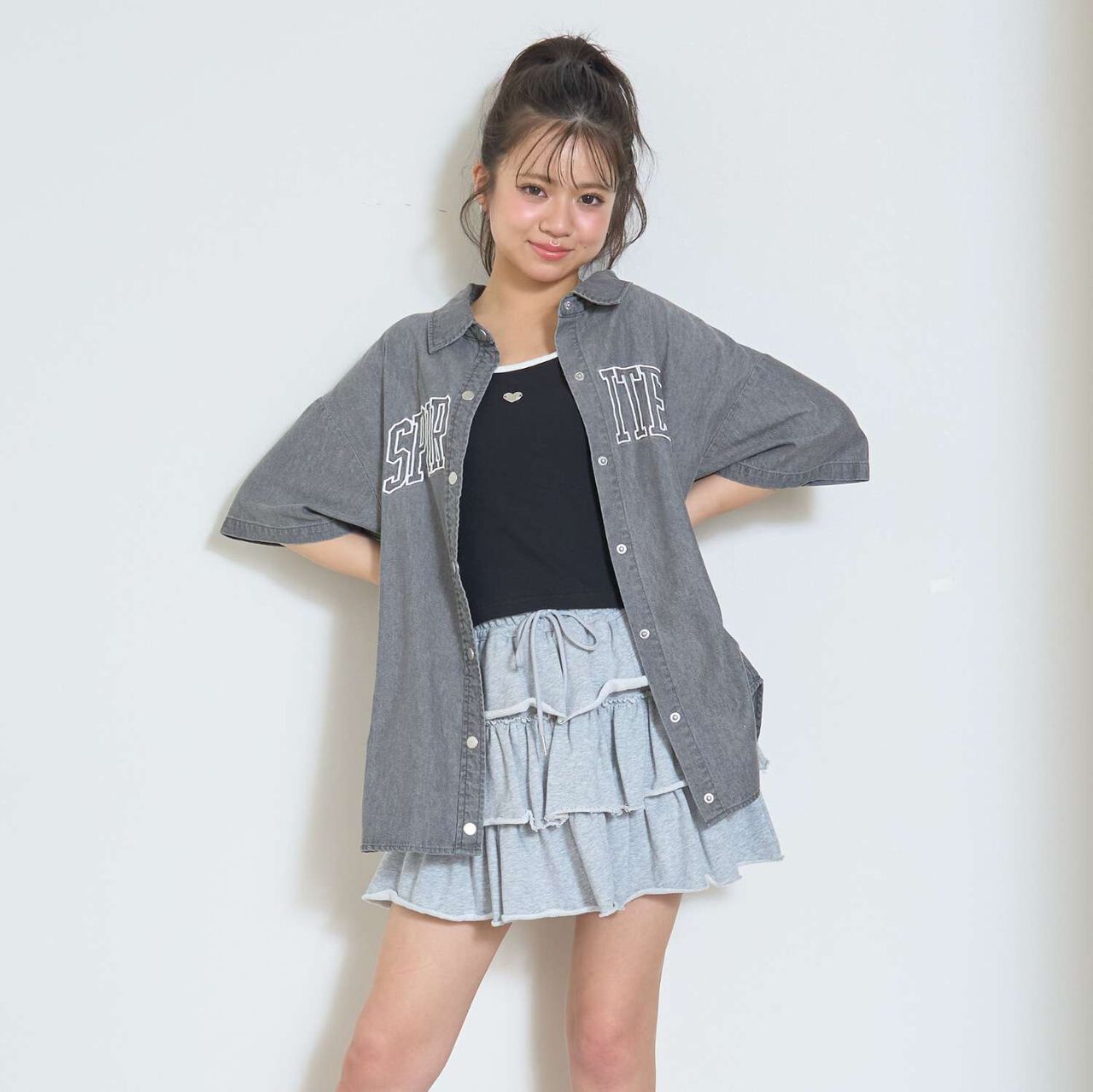 [LTXC/Cool Touch] Denim Loose Tunic Shirt Dress,Gray, large image number 0
