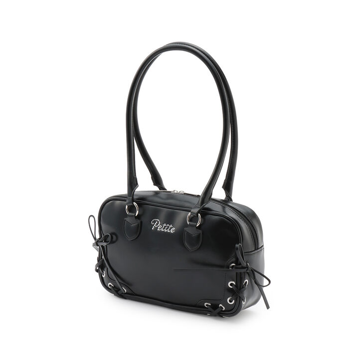 Lace-Up Long Handle Boston Bag,Black, medium image number 0