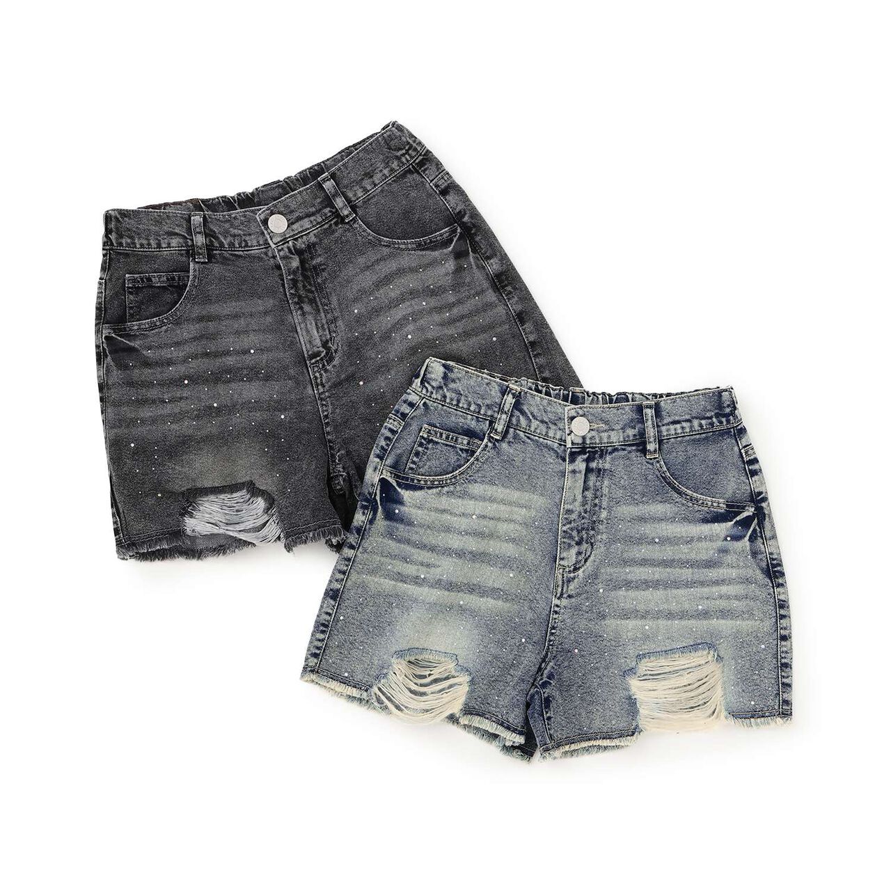 [LTXC / Cool Touch] Sparkling Distressed Denim Shorts,Blue, large image number 5