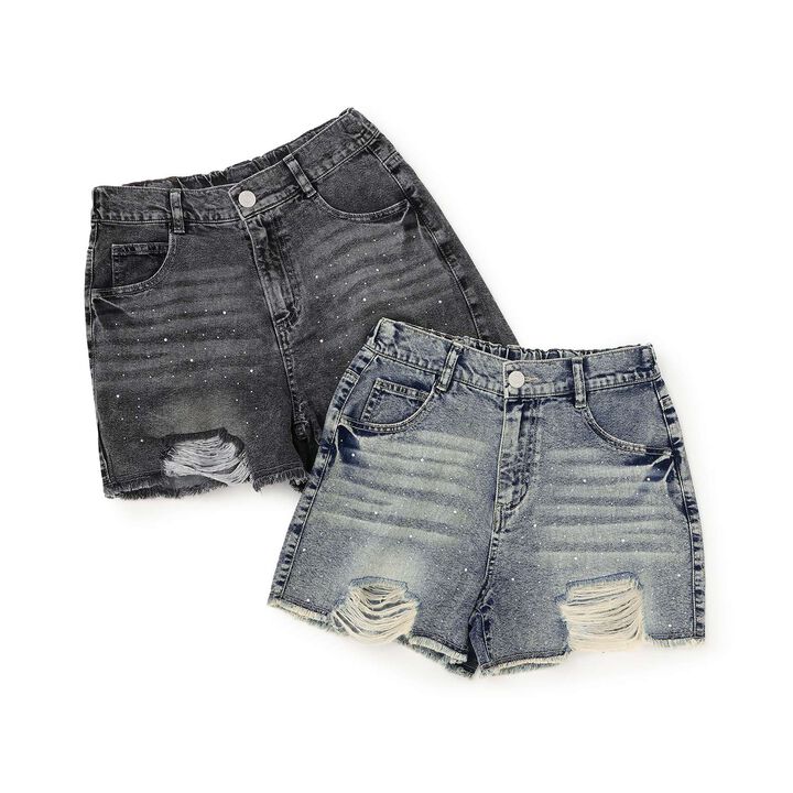 [LTXC / Cool Touch] Sparkling Distressed Denim Shorts,Blue, medium image number 5