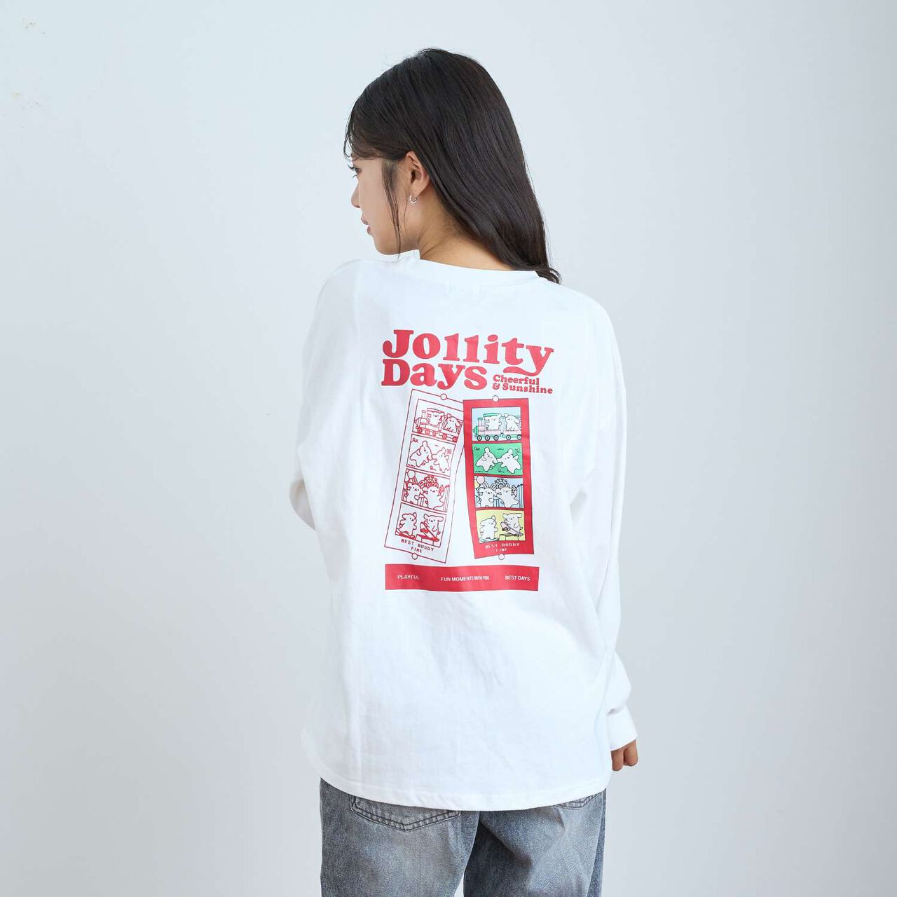 [100% Cotton] Animal Motif Long-Sleeve T-Shirt,Off white, large image number 0