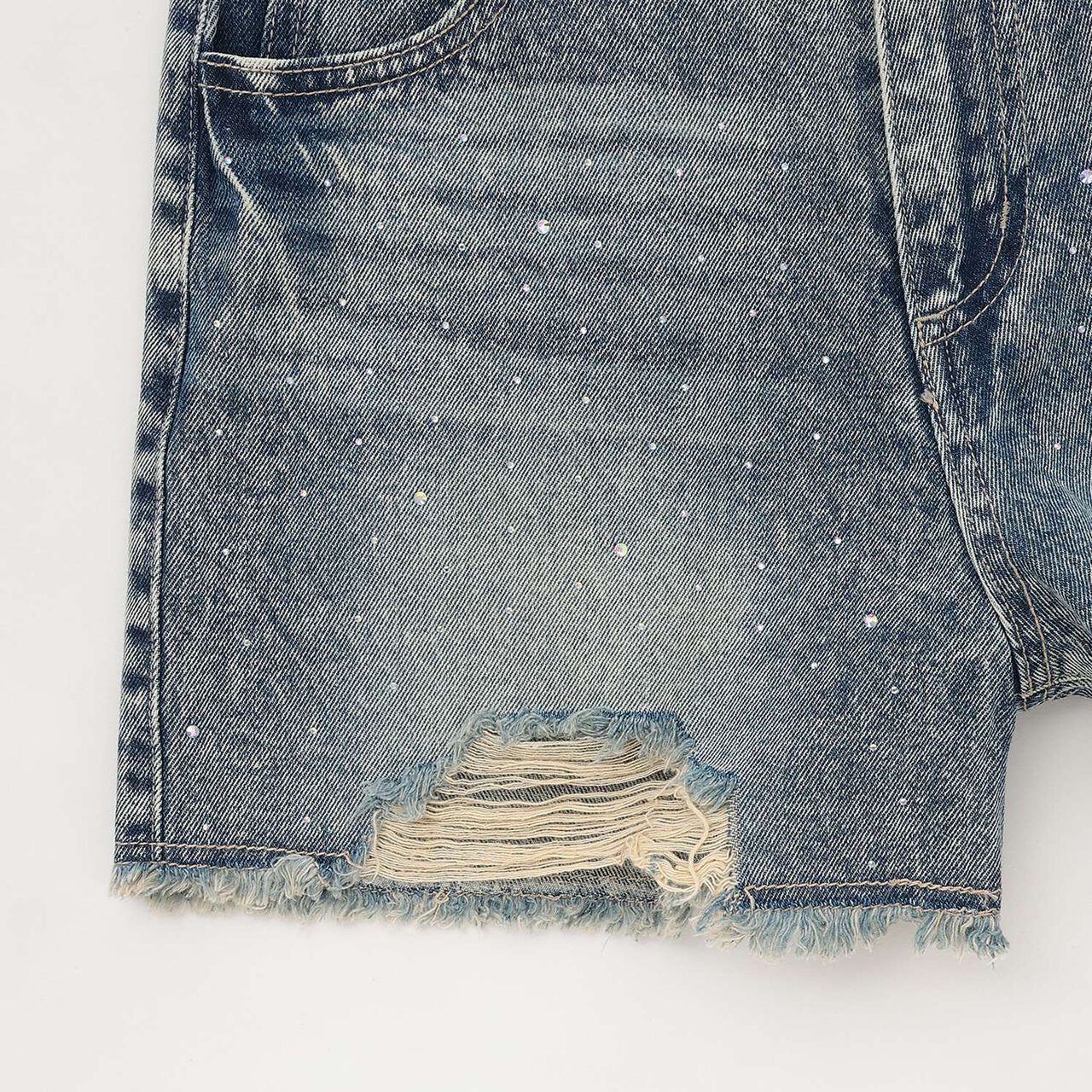 [LTXC] Sparkling Distressed Denim Shorts,Gray, large image number 14