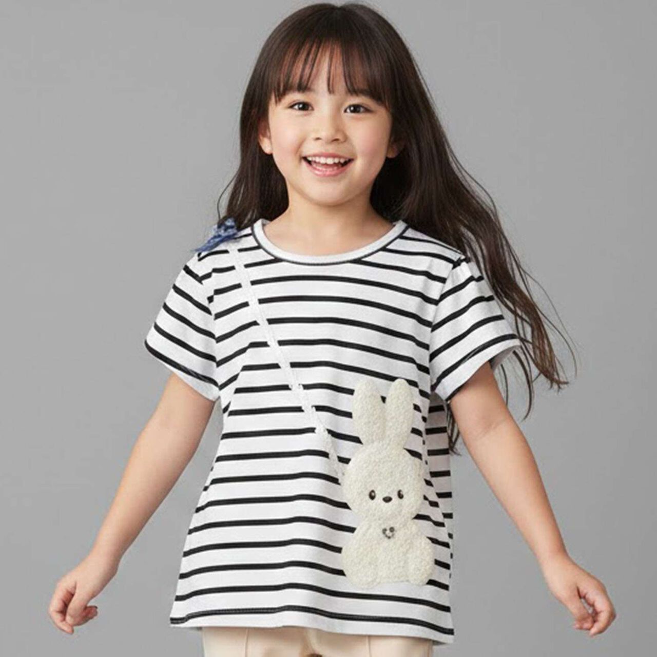 Rabbit Motif Small Shoulder Bag T-Shirt,Black, large image number 0