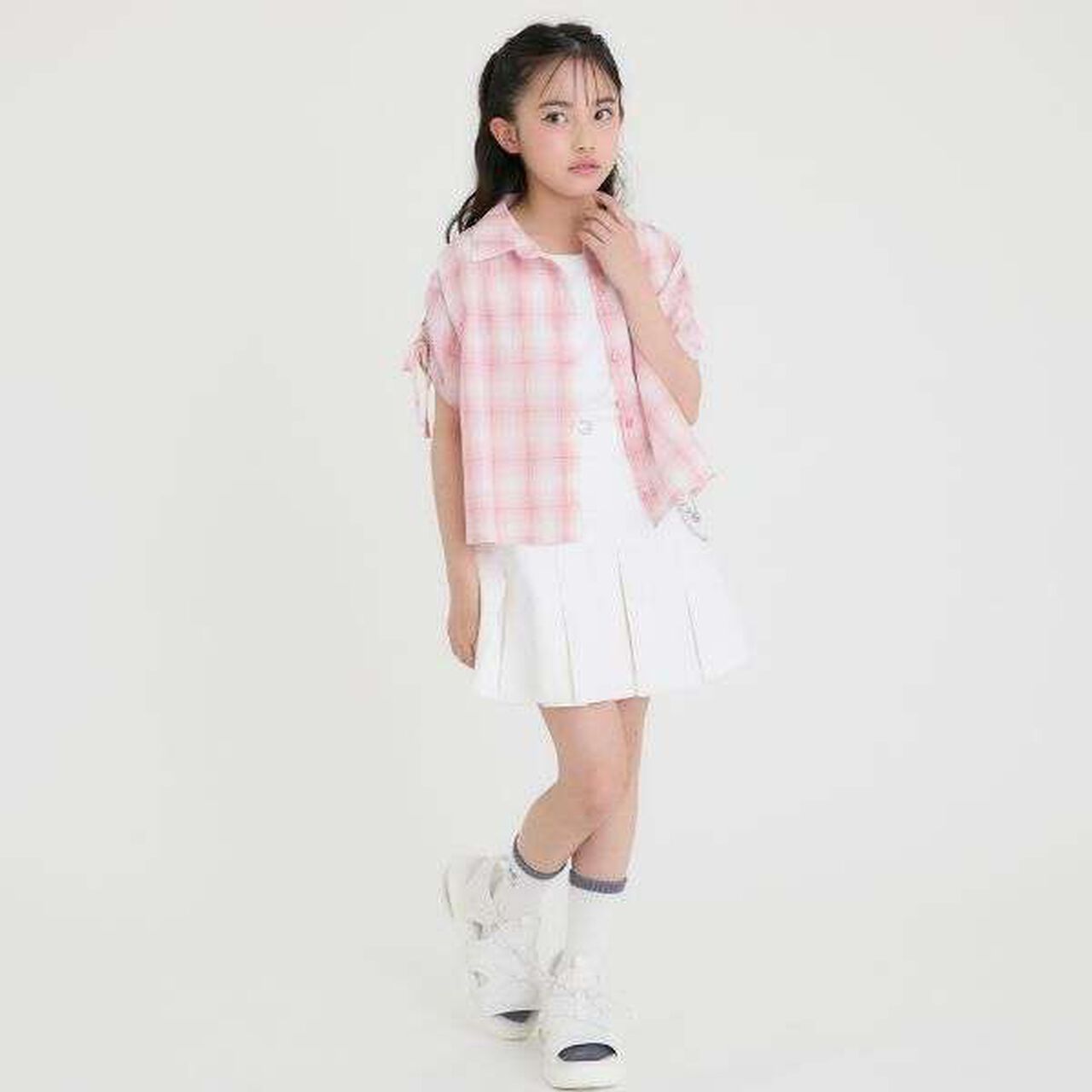 [3WAY] Checkered Shirt with Sleeve Drawstring + Tank Top Set,Black, large image number 25