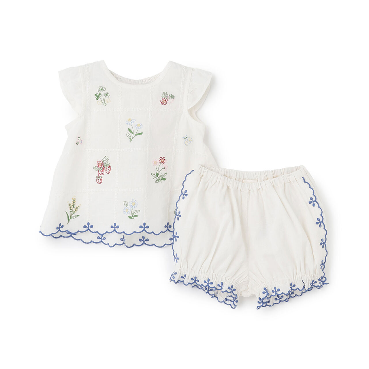 [Link] Indian Cotton Botanical Embroidery Outfit Set,Blue gray, large image number 6