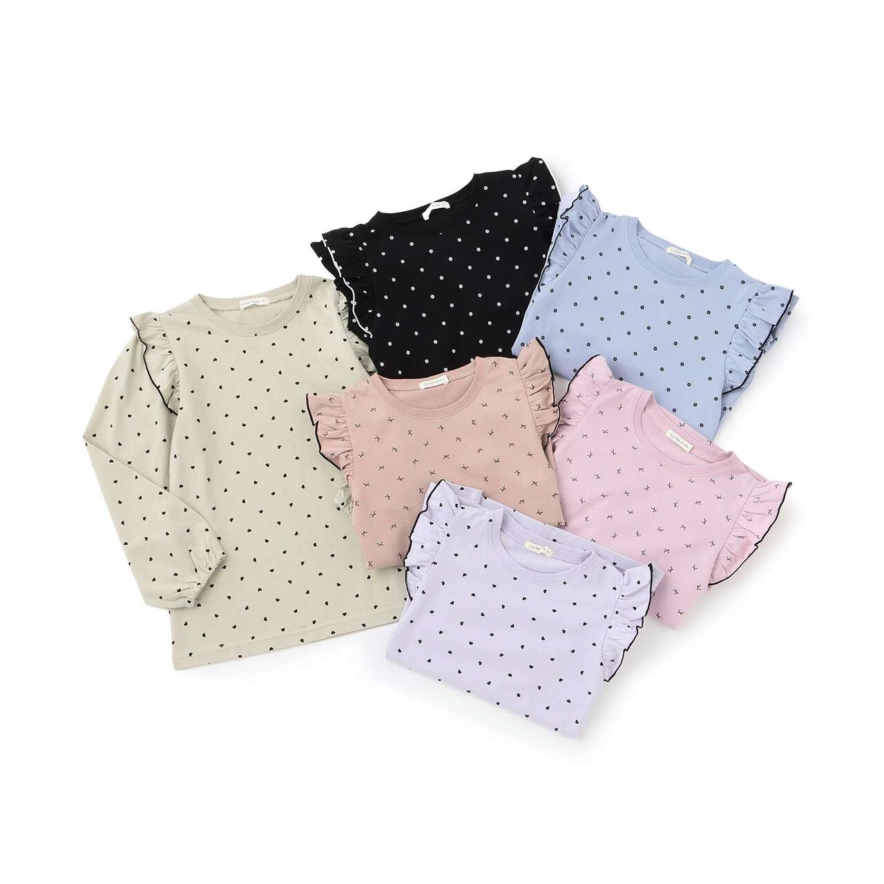[100% Cotton] [Muteki T] [Stain Resistant/UV/Quick-Dry] Frilled Volume Sleeve All-Over Pattern T-Shirt for Girls [Kids],Blue gray, large image number 14