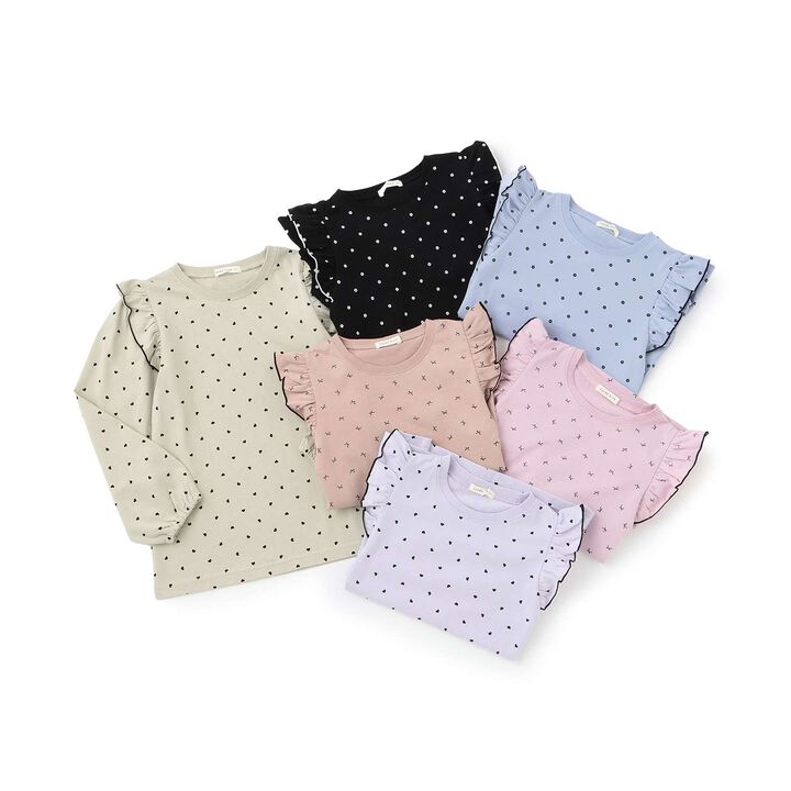 [100% Cotton] [Muteki T] [Stain Resistant/UV/Quick-Dry] Frilled Volume Sleeve All-Over Pattern T-Shirt for Girls [Kids],Blue gray, medium image number 14