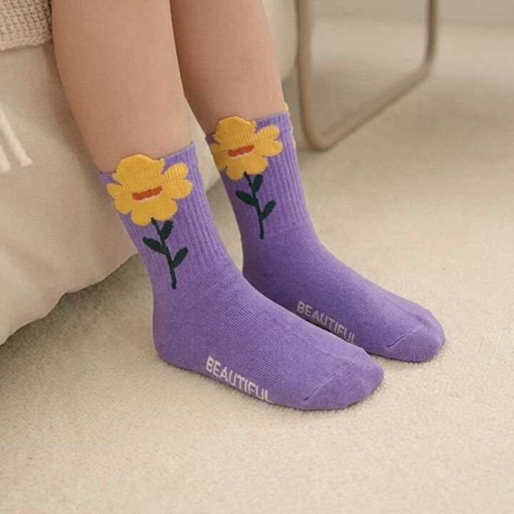 Puffy Flower Crew Socks [Kids] [Girls],, medium