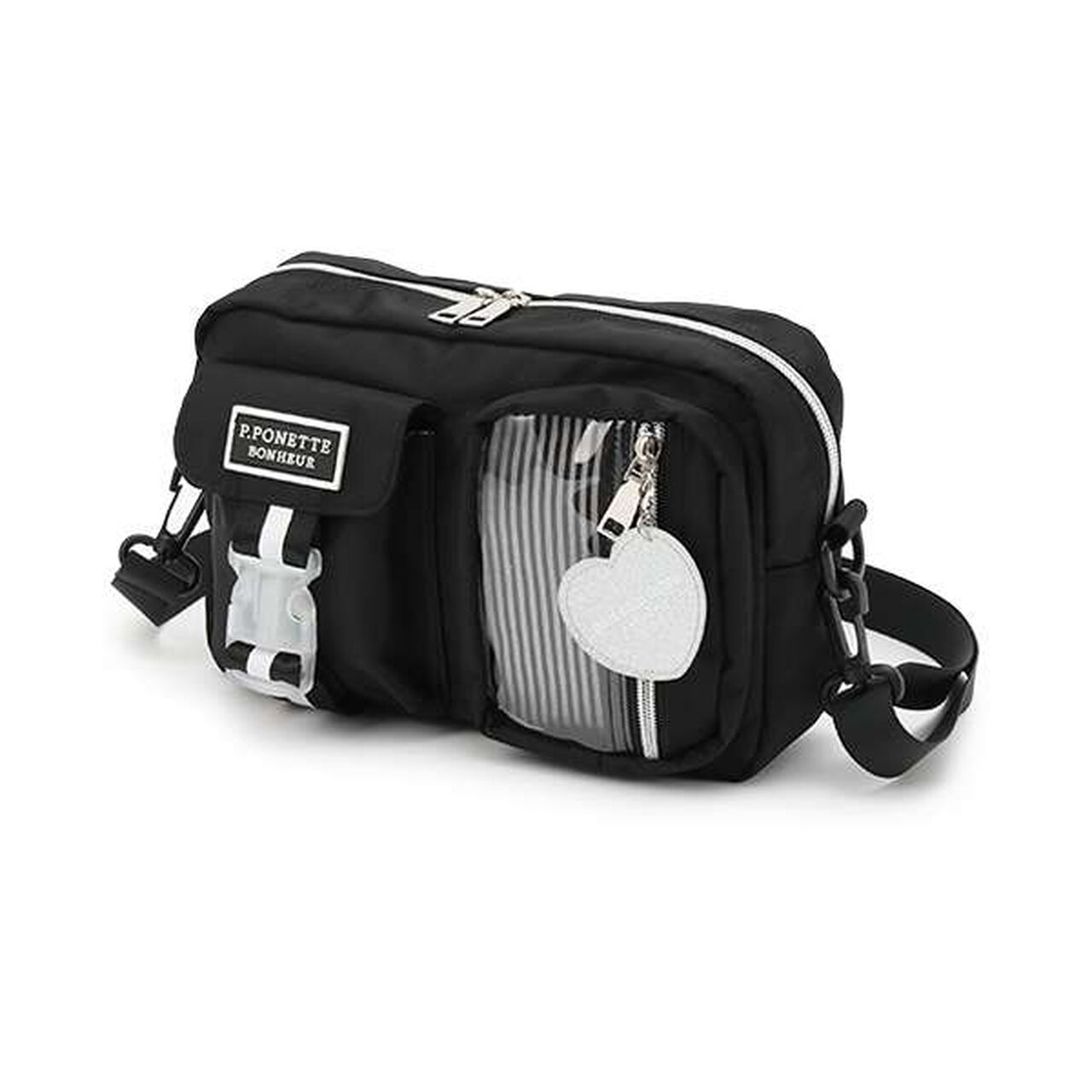 Casual Shoulder Bag with Charm,Black, large image number 0