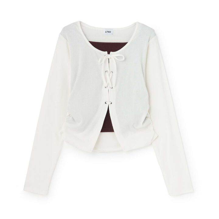 [Antibacterial Deodorizing] Lace-Up Ribbed Long-Sleeve T-Shirt,Green, medium image number 10