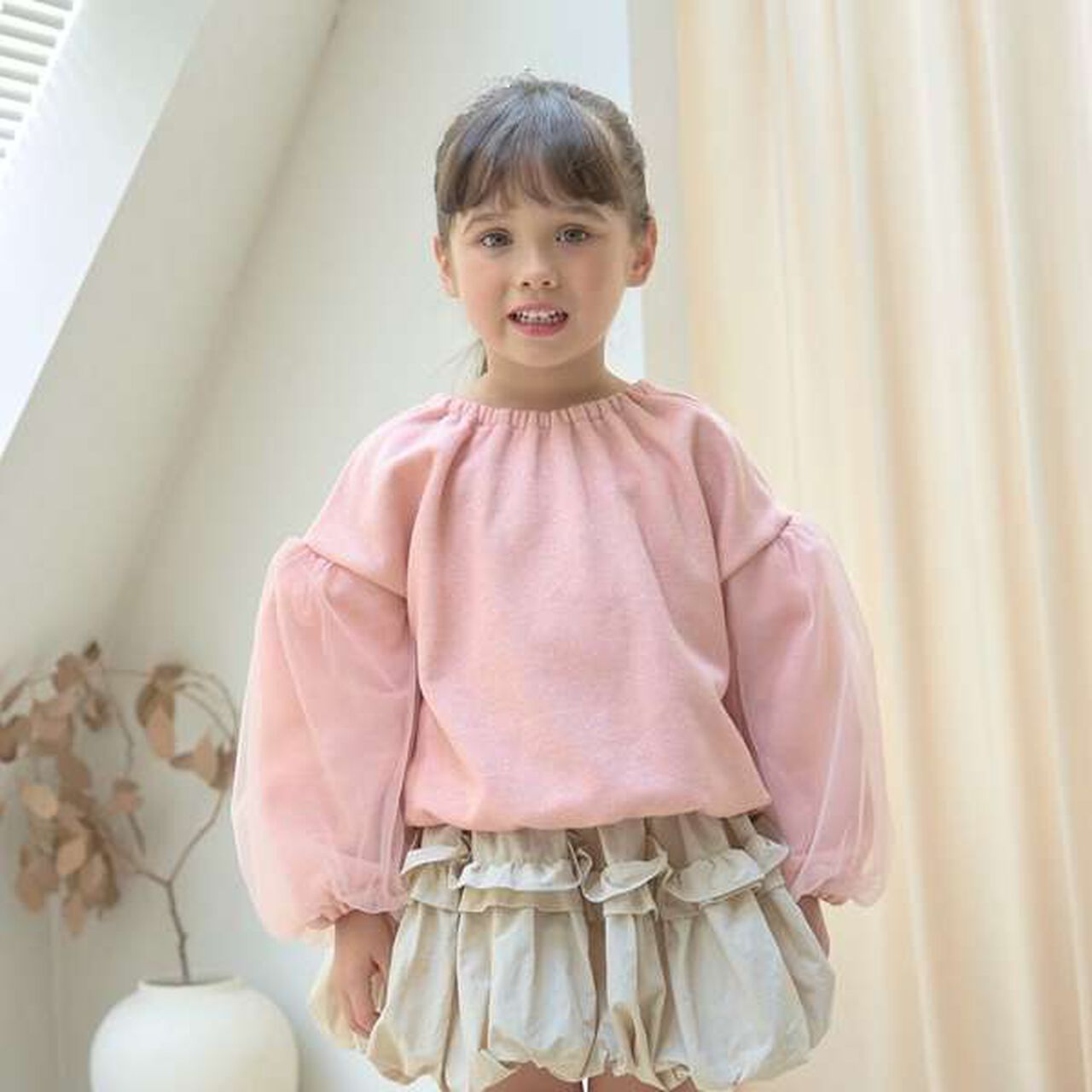 Wool Lined Tulle Sleeve Pullover,Top gray, large image number 19