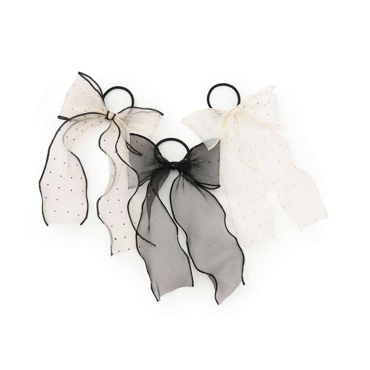 Sparkling Ribbon Hair Tie,Ivory, medium image number 3