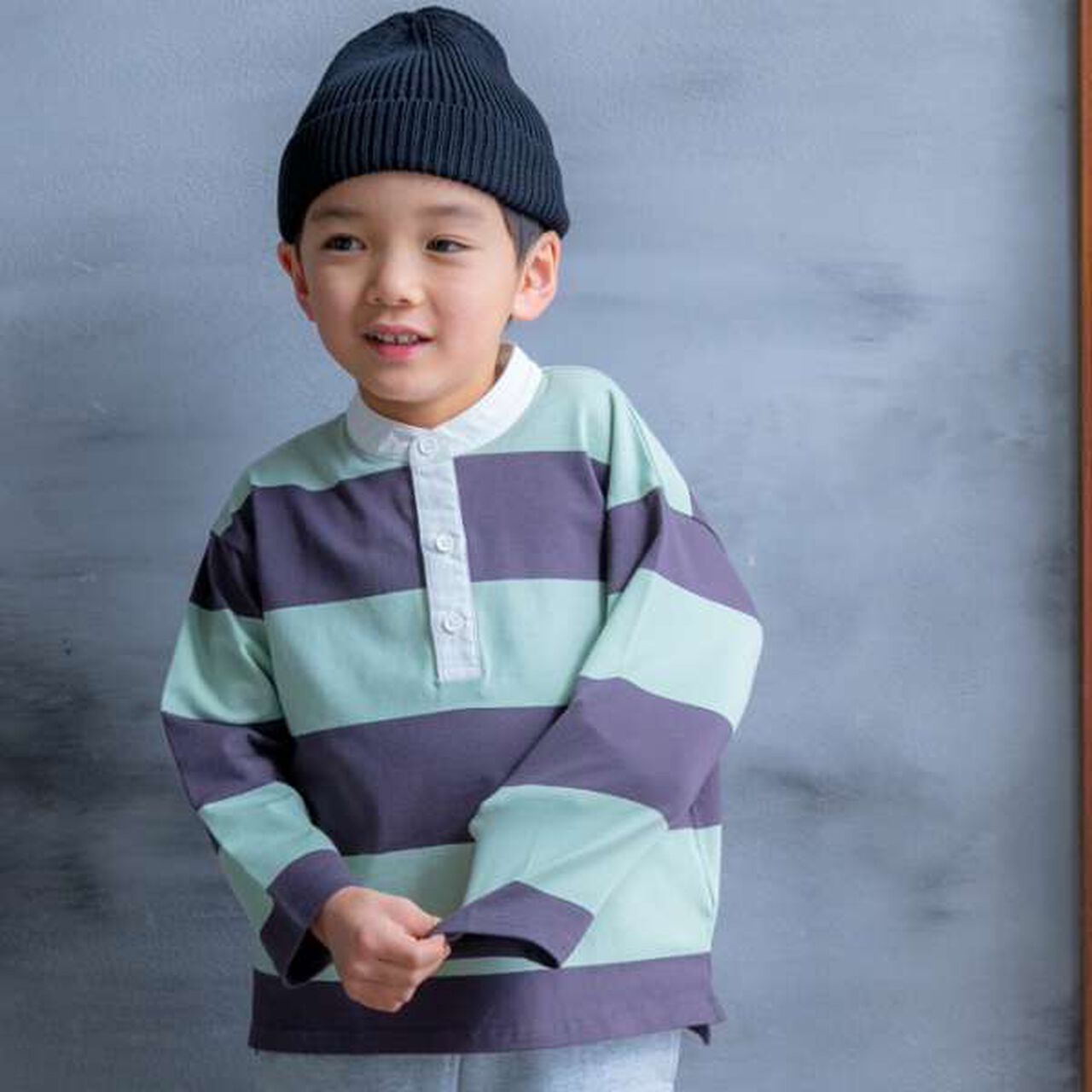 Stand Collar Rugby Long-Sleeve Shirt,Black, large image number 20