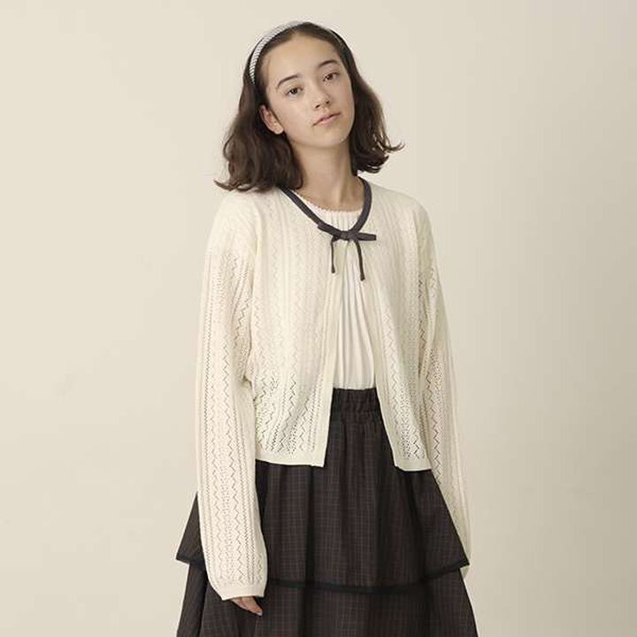 Lace Knit Cardigan + T-Blouse Set,Ivory, medium image number 0