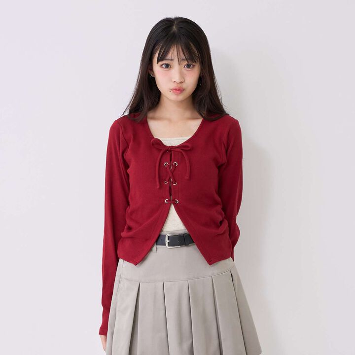 [Antibacterial Deodorizing] Lace-Up Ribbed Long-Sleeve T-Shirt,Green, medium image number 7