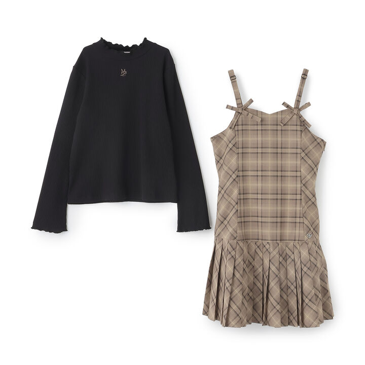 Twin Ribbon Jumper Skirt & T-Shirt Set,Brown, medium image number 7