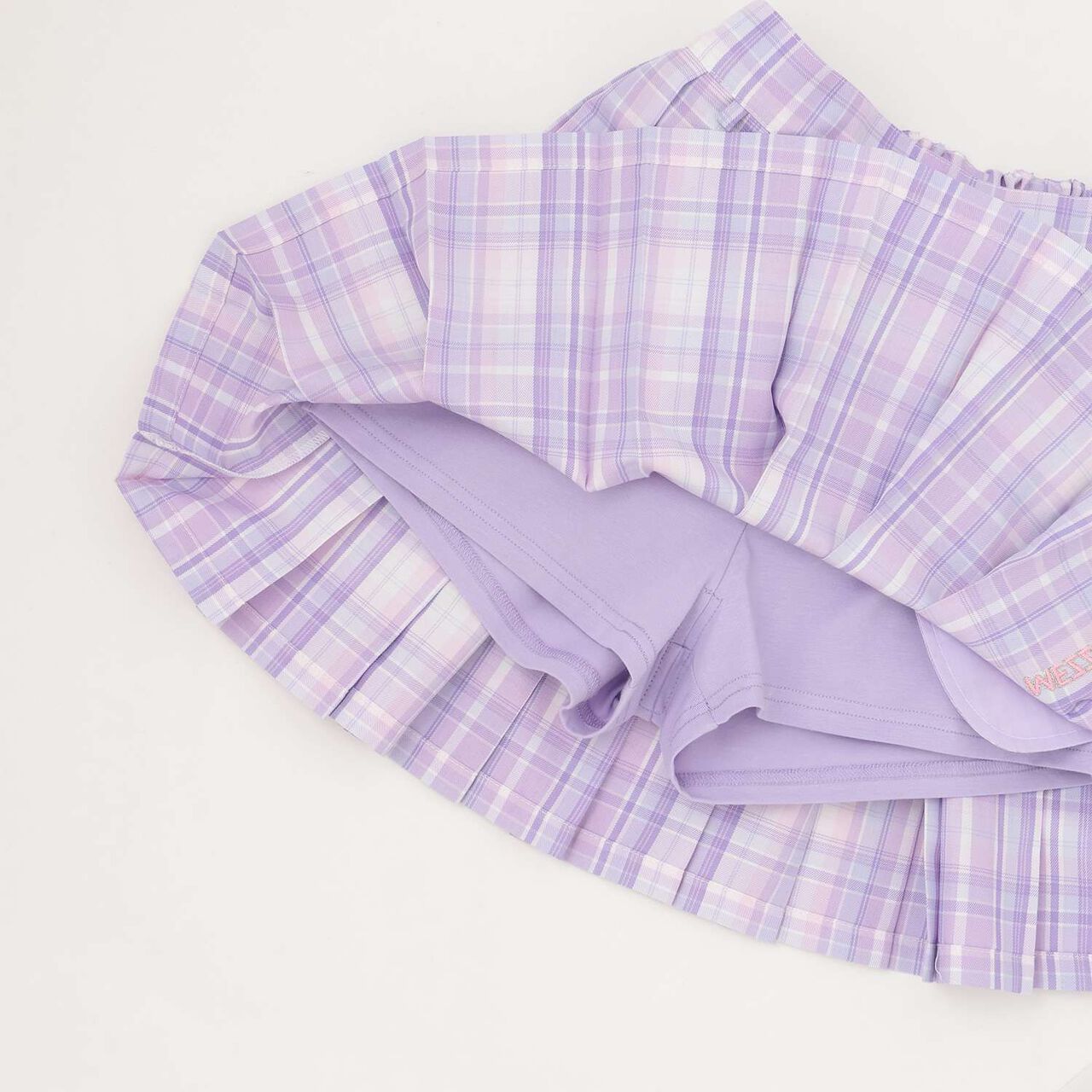 Charm-Embellished Check Pleated Skirt-Pants,Lavender, large image number 7