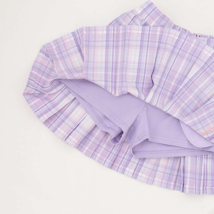 Charm-Embellished Check Pleated Skirt-Pants,Lavender, medium image number 7