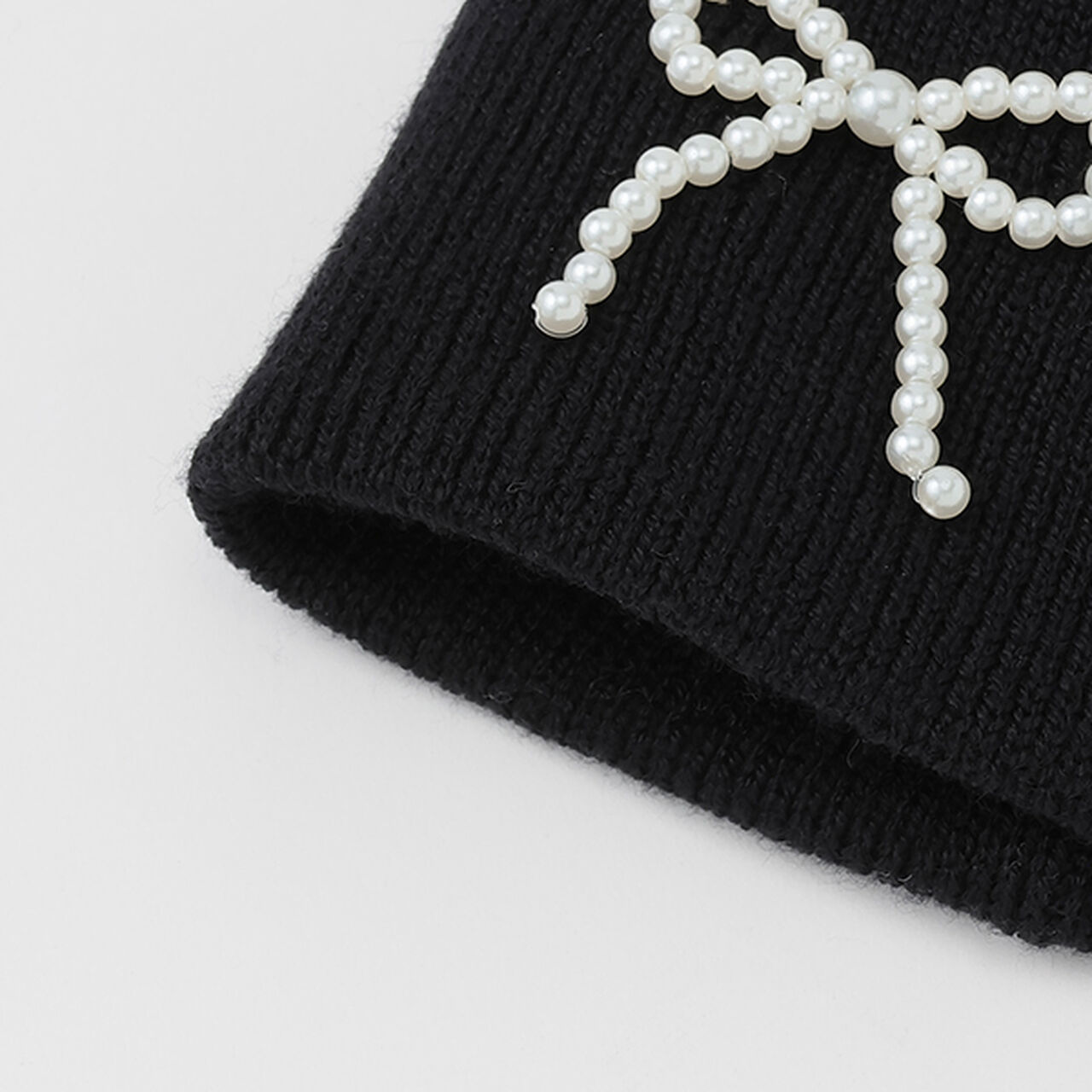 Knit Cap with Pearl Ribbon,Black, large image number 3